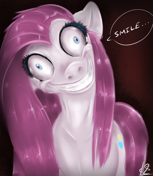 Size: 1300x1500 | Tagged: artist:acidiic, derpibooru import, pinkamena diane pie, pinkie pie, rapeface, semi-grimdark, smiling