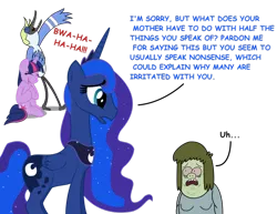 Size: 900x694 | Tagged: artist:cartuneslover16, blondecai, comic sans, crossover, derpibooru import, princess luna, regular show, safe, twilight sparkle