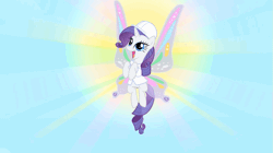 Size: 887x498 | Tagged: animated, clothes, derpibooru import, glimmer wings, gossamer wings, hard hat, lab coat, rarity, safe, screencap, solo, sonic rainboom (episode), wahaha, wings