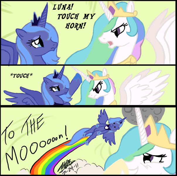 Size: 679x675 | Tagged: artist:neonsupertails, derpibooru import, exploitable meme, grab my meme, meme, princess celestia, princess luna, s1 luna, safe, to the moon, touch, trollestia