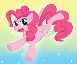 Size: 900x750 | Tagged: safe, artist:maplesunrise, derpibooru import, pinkie pie, earth pony, pony, cute, diapinkes, female, gradient background, mare, open mouth, solo