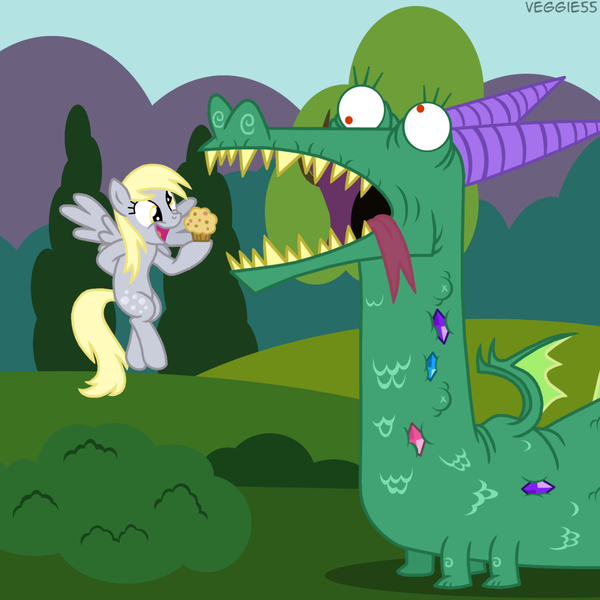 Size: 1274x1274 | Tagged: safe, artist:veggie55, derpibooru import, crackle, derpy hooves, dragon, pegasus, pony, female, mare