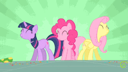 Size: 640x360 | Tagged: animated, butt bump, butt smash, butt to butt, butt touch, dancing, derpibooru import, fluttershy, hoofy-kicks, party of one, pinkie pie, safe, screencap, trio, twilight sparkle