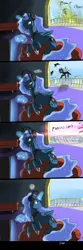 Size: 1500x4500 | Tagged: safe, artist:stupidyou3, derpibooru import, princess luna, changeling, gamer luna, a canterlot wedding, :p, comic, frown, gritted teeth, headphones, luna is friggen useless, magic, prone, question mark, smiling, tongue out, video game