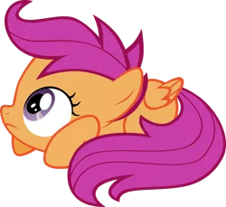 Size: 900x824 | Tagged: safe, derpibooru import, scootaloo, pegasus, pony, cowering, cute, cutealoo, female, filly, prone, scared, simple background, solo, transparent background