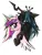 Size: 1049x1392 | Tagged: safe, artist:kejifox, derpibooru import, princess cadance, queen chrysalis, alicorn, changeling, changeling queen, pony, bruised, bust, duo, duo female, female, floppy ears, frown, grin, image, jpeg, looking at each other, mare, simple background, smiling, traditional art, white background