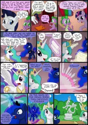 Size: 850x1205 | Tagged: artist:fadri, comic, comic:and that's how equestria was made, derpibooru import, princess celestia, princess luna, rarity, safe, spike, the flank anomaly, twilight sparkle