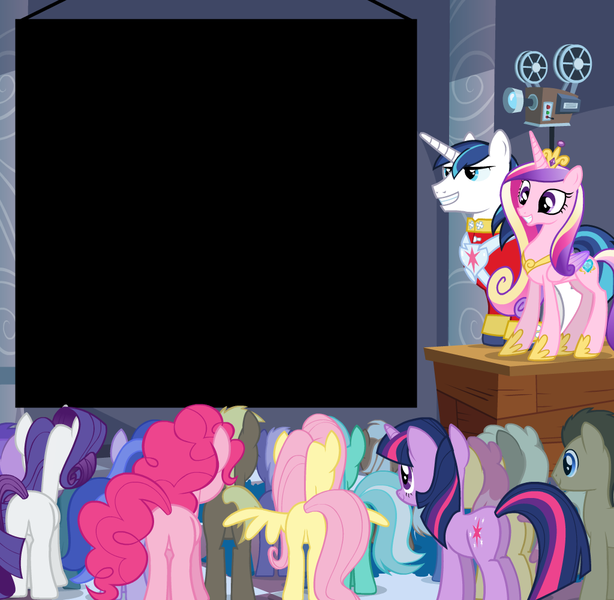 Size: 1024x1000 | Tagged: amethyst star, background pony, background pony audience, coco crusoe, derpibooru import, dizzy twister, doctor whooves, exploitable, flutterbutt, fluttershy, hasbro, lyra heartstrings, mjölna, official, orange swirl, pinkie pie, plot, princess cadance, projector, rarity, safe, seafoam, sea swirl, shining armor, silver spanner, template, time turner, twilight sparkle, wedding video projector meme, welch