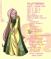 Size: 781x900 | Tagged: artist:robd2003, clothes, derpibooru import, dress, dungeons and dragons, fantasy class, fluttershy, humanized, rpg, safe, text