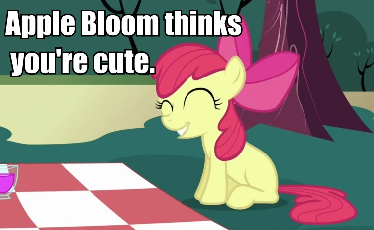 Size: 752x463 | Tagged: safe, derpibooru import, edit, edited screencap, screencap, apple bloom, earth pony, pony, caption, female, filly, image macro, tree