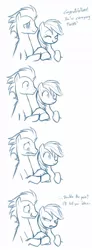 Size: 484x1318 | Tagged: safe, artist:kumkrum, derpibooru import, rainbow dash, soarin', death threat, female, male, pregnant, shipping, soarindash, straight, this will end in pain, twins