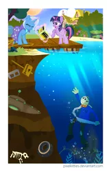 Size: 776x1200 | Tagged: artist:pixelkitties, crossover, derpibooru import, friday the 13th, jason voorhees, safe, trixie, twilight sparkle