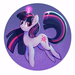 Size: 600x600 | Tagged: safe, artist:flying-fox, derpibooru import, twilight sparkle, pony, unicorn, female, glowing horn, horn, mare, smiling, solo, unicorn twilight