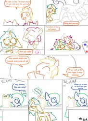 Size: 692x947 | Tagged: apple bloom, applebuck, applejack, applejack (male), artist:the weaver, blushing, comic, cucumber, cutie mark crusaders, derpibooru import, disappointed, estrus, foodplay, frustration, implied masturbation, improvised sex toy, monochrome, ms paint, oc, parent, rule 63, scootaloo, scooteroll, sex toy, sexual frustration, silver bell, simple background, slam, snails, snails's mom, spice, suggestive, summer heat field trip, sweat, sweetie belle, weaver you magnificent bastard, white background