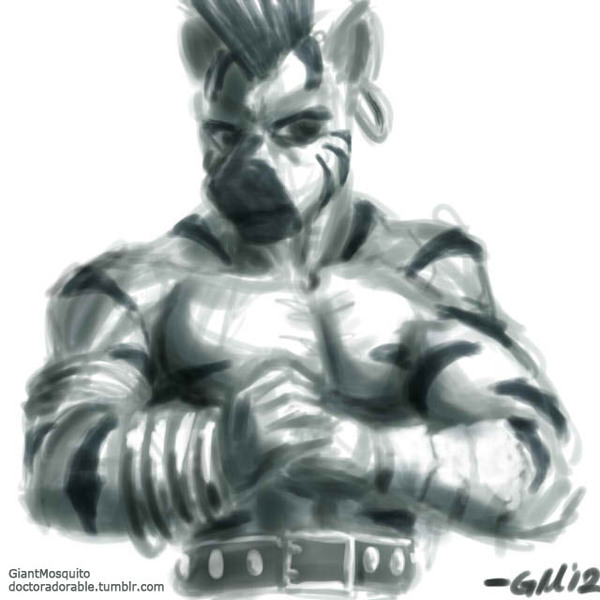 Size: 640x640 | Tagged: anthro, artist:giantmosquito, crossover, derpibooru import, hokuto no ken, kenshiro, muscles, parody, rule 63, safe, zebra, zecora, zircon