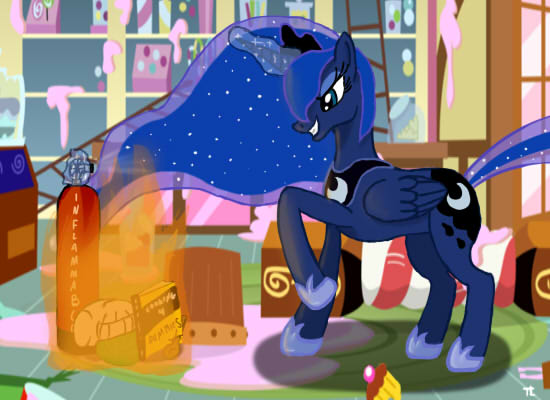 Size: 550x400 | Tagged: artist:thexiiilightning, cooking, derpibooru import, magic, princess luna, safe, solo