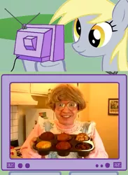 Size: 563x771 | Tagged: safe, derpibooru import, derpy hooves, human, pony, cunningham muffins, exploitable meme, meme, tv meme