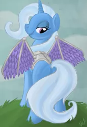 Size: 1183x1727 | Tagged: safe, artist:valkyrieskies, derpibooru import, trixie, alicorn, pony, solo, wings