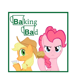 Size: 3300x3300 | Tagged: safe, artist:poniker, derpibooru import, applejack, pinkie pie, baked bads, breaking bad, crossover, high res, pun