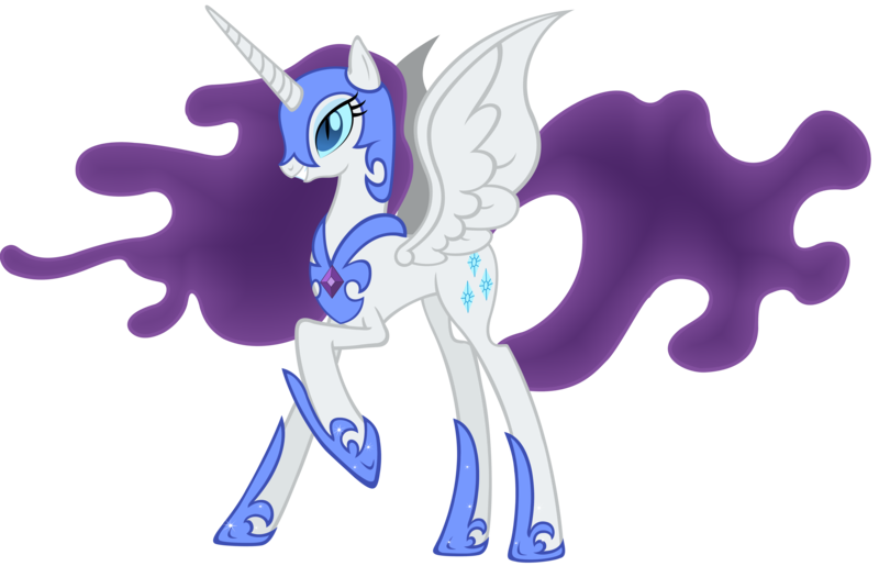 Size: 7699x4956 | Tagged: source needed, useless source url, safe, artist:fabulousanddumbrock, derpibooru import, nightmare moon, nightmare rarity, rarity, alicorn, pony, absurd resolution, alicornified, armor, ethereal mane, female, helmet, hilarious in hindsight, hoof shoes, mare, nightmare recolors, race swap, raised hoof, raricorn, recolor, simple background, solo, transparent background, vector