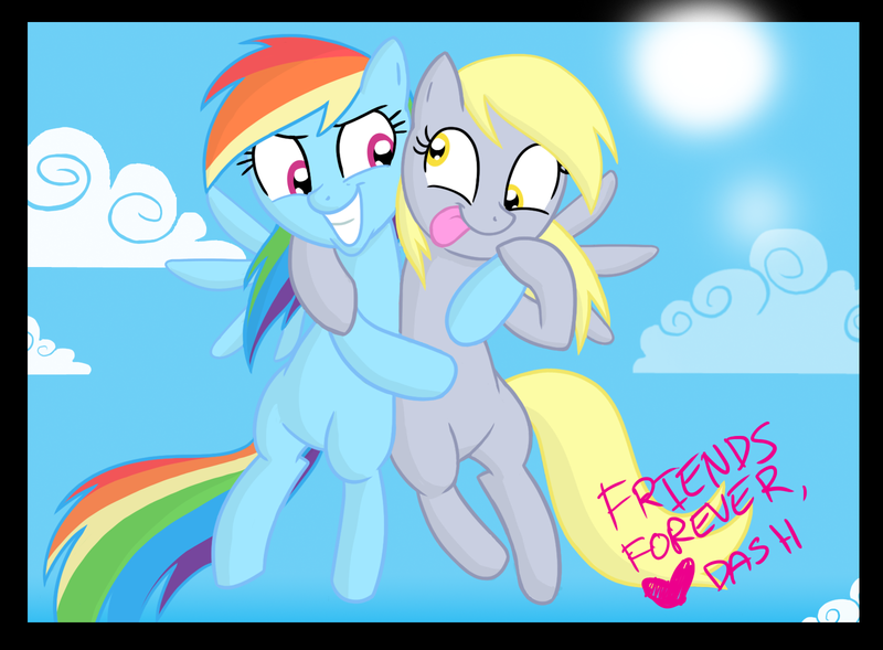 Size: 1600x1178 | Tagged: safe, artist:thex-plotion, derpibooru import, derpy hooves, rainbow dash, pegasus, pony, female, friendshipping, mare