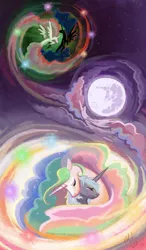 Size: 894x1530 | Tagged: artist:nooby-banana, crying, derpibooru import, mare in the moon, moon, nightmare moon, princess celestia, princess luna, s1 luna, safe