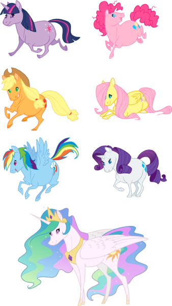 Size: 2175x3864 | Tagged: applejack, artist:nooby-banana, derpibooru import, fluttershy, high res, mane six, pinkie pie, princess celestia, rainbow dash, rarity, realistic, safe, simple background, twilight sparkle