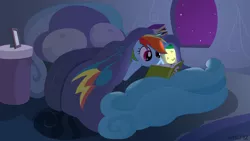 Size: 1920x1080 | Tagged: safe, artist:empty-10, derpibooru import, rainbow dash, bed, cute, dashabetes, reading, wallpaper