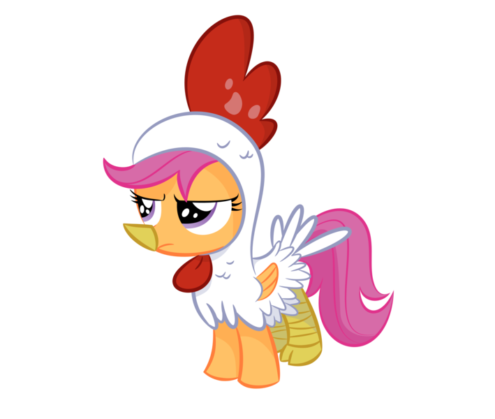 Size: 4333x3667 | Tagged: absurd resolution, artist:shadowdark3, chicken, chicken suit, clothes, cute, cutealoo, derpibooru import, safe, scootachicken, scootaloo, simple background, solo, transparent background, vector