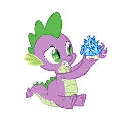 Size: 5000x5000 | Tagged: absurd resolution, artist:star-burn, cupcake, derpibooru import, dragon, food, grin, safe, sapphire, sapphire cupcake, simple background, sitting, smiling, solo, spike, transparent background, vector