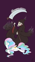 Size: 2400x4200 | Tagged: semi-grimdark, artist:valcron, derpibooru import, princess celestia, alicorn, pony, female, grim reaper, mare, scythe