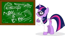Size: 3935x2204 | Tagged: safe, artist:marcosms88, derpibooru import, twilight sparkle, pony, unicorn, chalk, chalkboard, clothes, female, glasses, high res, mare, simple background, smiling, solo, transparent background, unicorn twilight, vector
