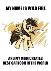 Size: 964x1357 | Tagged: safe, artist:kejifox, derpibooru import, wild fire, pegasus, pony, female, grammar error, image macro, mare, meme, mouth hold, quill, sibsy