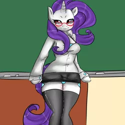Size: 900x900 | Tagged: anthro, artist:kaphka, breasts, chalk, chalkboard, clothes, commission, derpibooru import, dress suit, female, glasses, rarity, rarity's glasses, solo, solo female, suggestive, suit