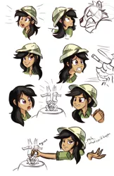 Size: 1275x1962 | Tagged: animal, artist:ric-m, big cat, bust, daring do, derpibooru import, expressions, facial expressions, female, grabbing, hat, humanized, pith helmet, portrait, safe, sapphire statue, simple background, sketch dump, tiger, white background