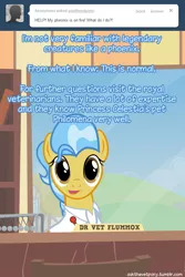 Size: 600x898 | Tagged: artist:adiwan, ask, ask the vet pony, derpibooru import, doctor fauna, pet, philomena, phoenix, safe, tumblr