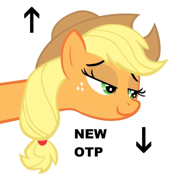 Size: 1280x1351 | Tagged: applejack, appletroll, derpibooru import, exploitable meme, juxtaposition bait, meta, new otp, otp, safe, simple background, smugjack, solo