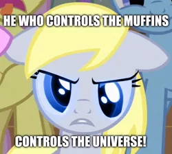 Size: 689x618 | Tagged: safe, derpibooru import, edit, edited screencap, screencap, derpy hooves, pegasus, pony, background pony, caption, cropped, dune, female, image macro, impact font, mare, melange, meme, movie reference, muad'derp, solo focus, text