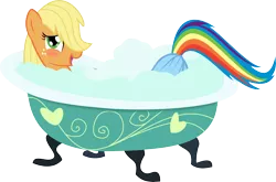 Size: 10019x6622 | Tagged: suggestive, artist:up1ter, derpibooru import, applejack, rainbow dash, earth pony, pegasus, pony, absurd resolution, appledash, ass up, bath, bathtub, blushing, bubble bath, claw foot bathtub, face down ass up, female, implied cunnilingus, implied oral, implied sex, lesbian, mare, shipping, simple background, transparent background, under the surface, vector