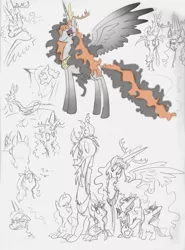 Size: 2550x3445 | Tagged: safe, artist:frankilew, derpibooru import, discord, princess celestia, discorded, dislestia, female, high res, male, shipping, straight, traditional art