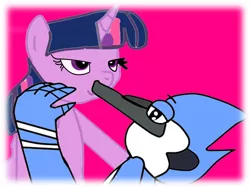 Size: 960x720 | Tagged: artist:kaiamurosesei, crossover, crossover shipping, derpibooru import, female, kissing, male, mordecai, mordetwi, regular show, safe, shipping, straight, twilight sparkle