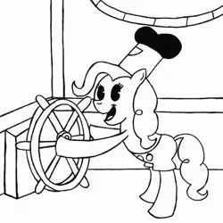 Size: 519x519 | Tagged: artist:samueleallen, black and white cartoon, derpibooru import, disney, oldschool cartoon, old timey, parody, pinkie pie, safe, steamboat, steamboat willie, style emulation