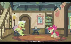 Size: 640x400 | Tagged: apple bloom, derpibooru import, family appreciation day, granny smith, safe, screencap, youtube caption