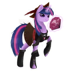 Size: 2708x3000 | Tagged: dead source, safe, artist:flutterwonder, derpibooru import, twilight sparkle, pony, clothes, costume, feather, female, glowing horn, hat, high res, horn, magic, mare, pirate, smiling, solo, telekinesis