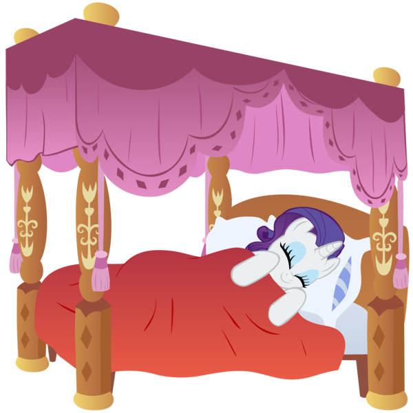 Size: 4000x4000 | Tagged: safe, artist:shelltoon, derpibooru import, rarity, pony, absurd resolution, bed, canopy bed, cute, eyes closed, side, simple background, sleeping, smiling, solo, transparent background, vector