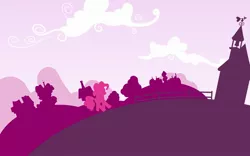 Size: 1920x1200 | Tagged: safe, artist:philiptomkins, derpibooru import, pinkie pie, earth pony, pony, cloud, female, hooves, lineless, mare, minimalist, ponyville, ponyville schoolhouse, school, silhouette, solo, wallpaper