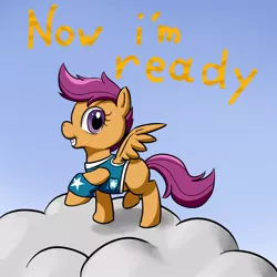 Size: 1000x1000 | Tagged: artist:osakaoji, clothes, cloud, derpibooru import, on a cloud, safe, scootaloo, solo