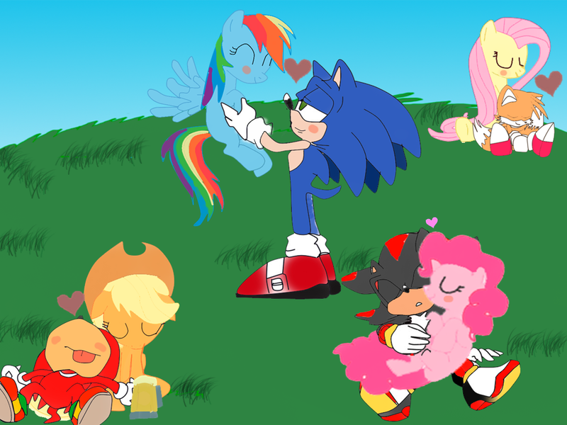 Size: 960x720 | Tagged: appleknux, artist:kaiamurosesei, crossover, crossover shipping, derpibooru import, female, fluttertails, male, rainbow dash, safe, shadpie, shipping, sonicdash, sonic the hedgehog, sonic the hedgehog (series), straight