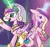 Size: 871x812 | Tagged: safe, artist:lustrous-dreams, derpibooru import, princess cadance, queen chrysalis, alicorn, pony, a canterlot wedding, bruised, crying, disguise, disguised changeling, duo, duo female, fake cadance, female, floppy ears, frown, glowing horn, horn, image, mare, messy mane, open mouth, png, raised hoof, sad, slit eyes, smiling