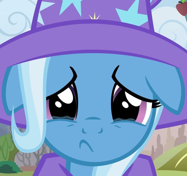 Size: 1000x944 | Tagged: safe, artist:afkrobot, derpibooru import, trixie, pony, unicorn, :<, bust, crying, female, floppy ears, frown, looking at you, mare, sad, solo